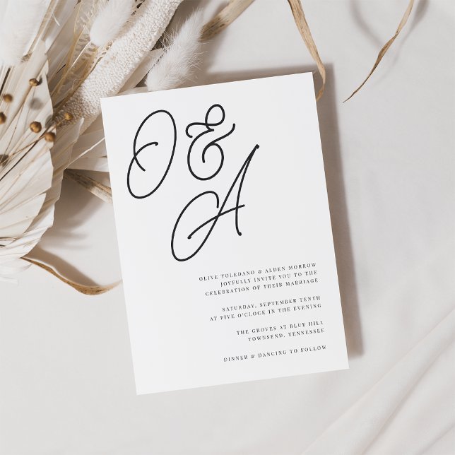 Black & White Oversized Script Monogram Wedding Invitation (Creator Uploaded)