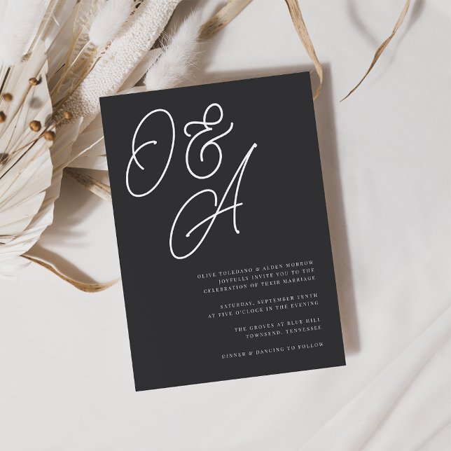 Black & White Oversized Script Monogram Wedding Invitation (Creator Uploaded)