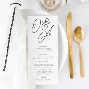 Black & White Oversized Script Monogram Wedding Menu