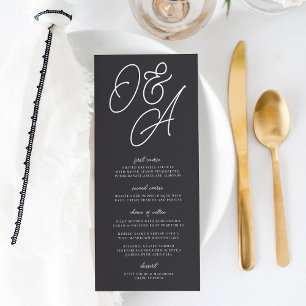 Black & White Oversized Script Monogram Wedding Menu