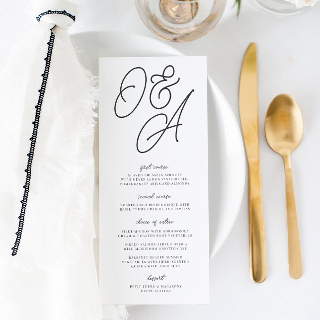 Black & White Oversized Script Monogram Wedding Menu (Creator Uploaded)