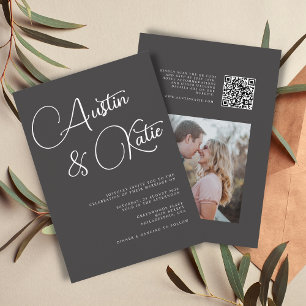 Black & White Oversized Script Photo RSVP Wedding Invitation