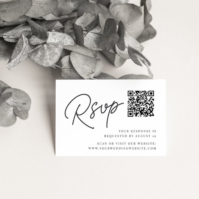 Black & White Oversized Script QR Code RSVP Enclosure Card (Creator Uploaded)