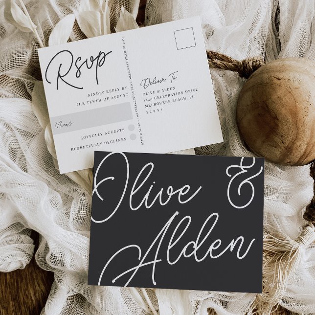 Black & White Oversized Script RSVP Postcard (Creator Uploaded)
