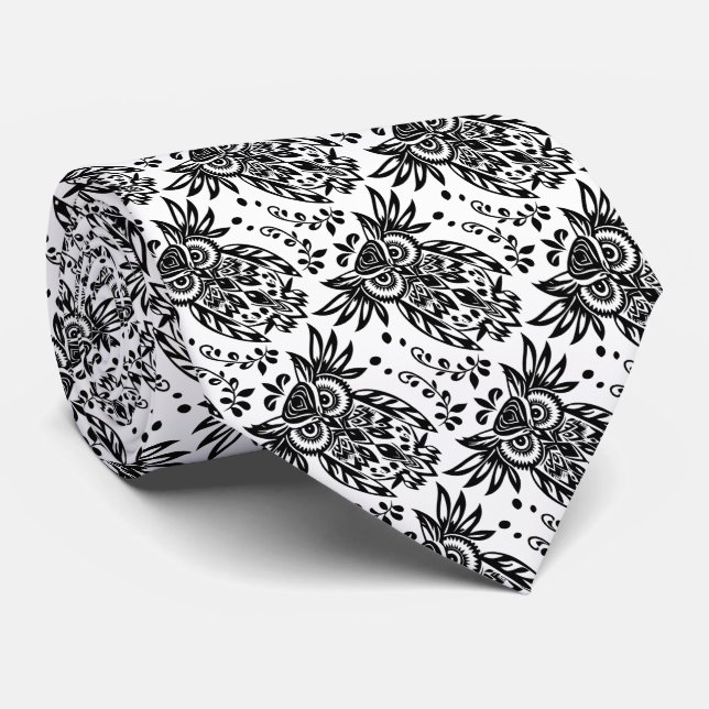 Black White Owl Bird Nature Wildlife Art Tie (Rolled)