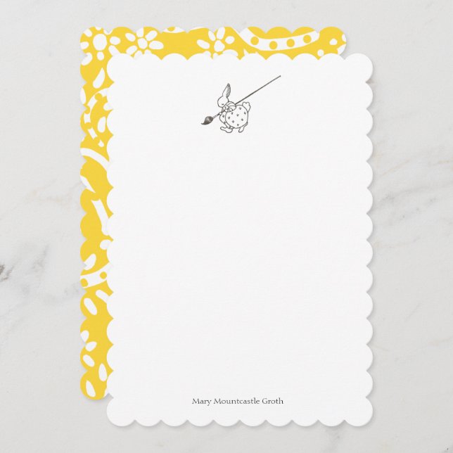 Black/White Painter Rabbit with yellow paisley Card (Front/Back)