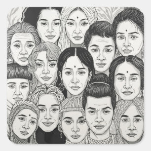 Black & White Paintings Celebrating Diversity Square Sticker