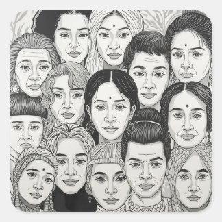 Black & White Paintings Celebrating Diversity  Square Sticker