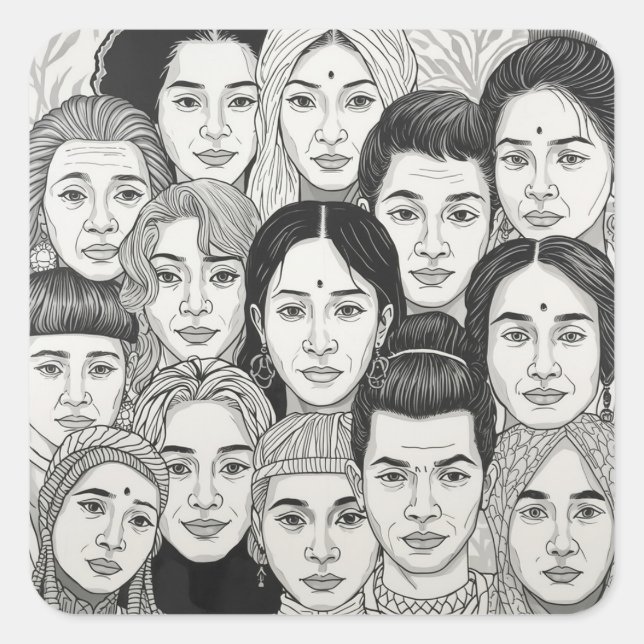 Black & White Paintings Celebrating Diversity  Square Sticker (Front)