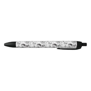 Black White Paisley Designer Tote Bag Ink Pen