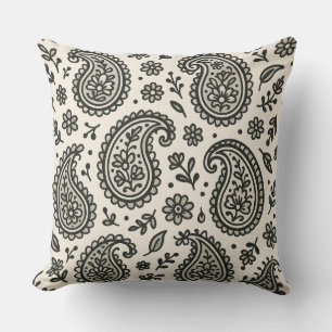 Black & White Paisley Floral Pattern Cushion