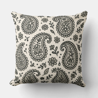 Black & White Paisley Floral Pattern Cushion