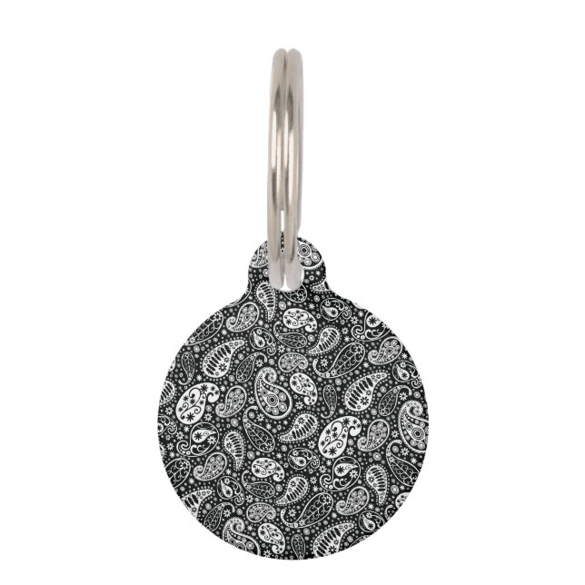 Black & White Paisley Floral Pet Tag (Front)