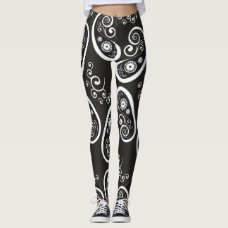 Black white paisley leggings