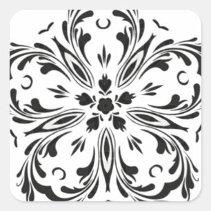 Black White Paisley Look Star Design Square Sticker