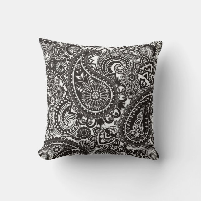Black & White Paisley Pattern Cushion (Front)