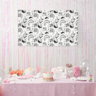 Black & White Paisley Pattern –Elegant Textile Art Banner
