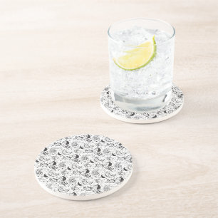 Black & White Paisley Pattern –Elegant Textile Art Coaster
