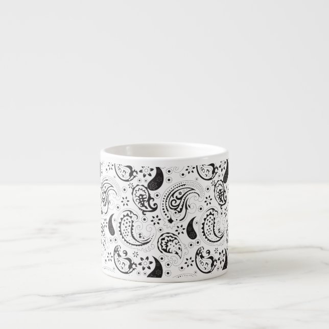 Black & White Paisley Pattern –Elegant Textile Art Espresso Cup (Front)