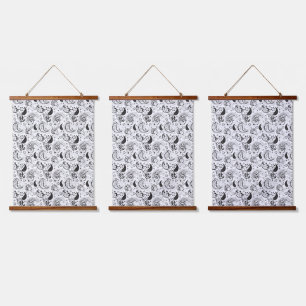 Black & White Paisley Pattern –Elegant Textile Art Hanging Tapestry