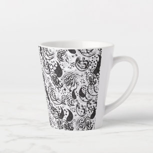 Black & White Paisley Pattern –Elegant Textile Art Latte Mug