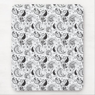 Black & White Paisley Pattern –Elegant Textile Art Mouse Pad