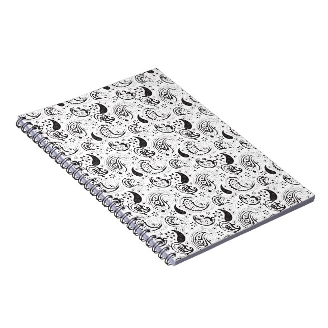 Black & White Paisley Pattern –Elegant Textile Art Notebook (Right Side)