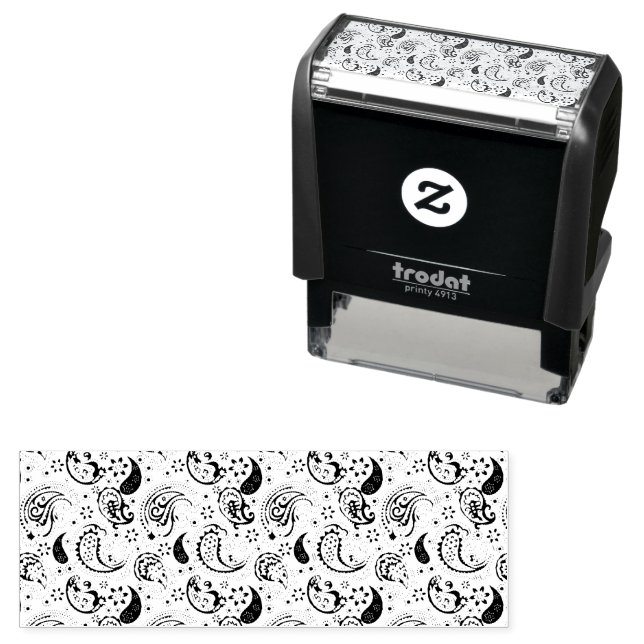 Black & White Paisley Pattern –Elegant Textile Art Self-inking Stamp (In Situ)