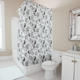 Black & White Paisley Pattern –Elegant Textile Art Shower Curtain