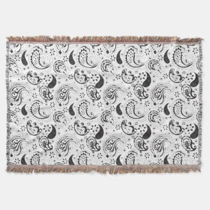 Black & White Paisley Pattern –Elegant Textile Art Throw Blanket