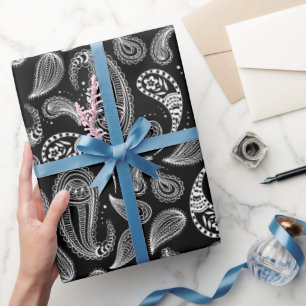 Black white Paisley pattern Wrapping Paper