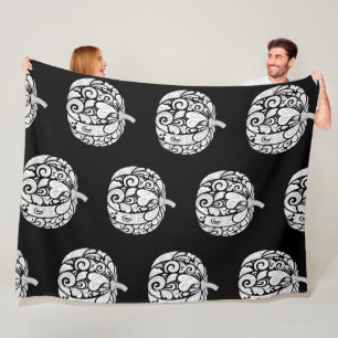 Black & White Paisley Pumpkin Fleece Blanket