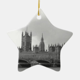 Black White Palace of Westminster Ceramic Tree Decoration