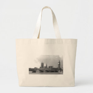 Black White Palace of Westminster Large Tote Bag