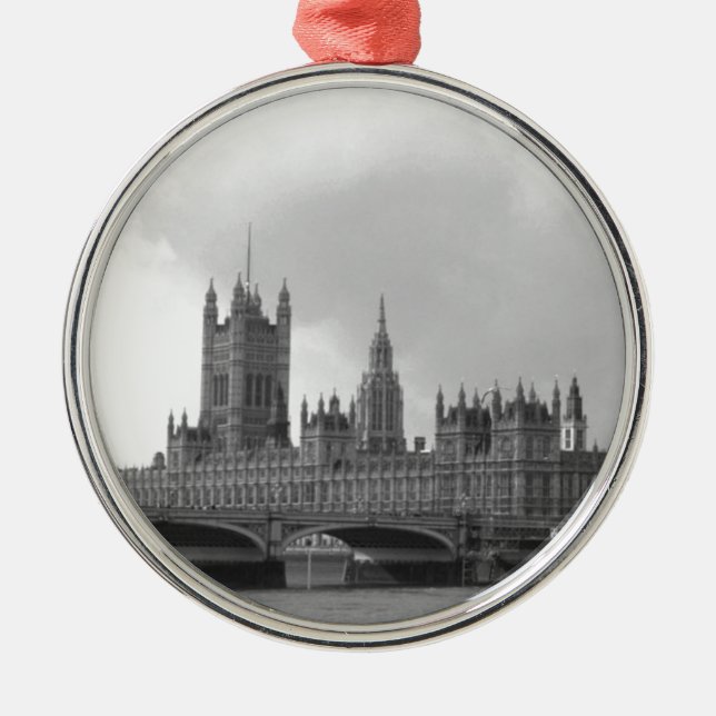 Black White Palace of Westminster Metal Tree Decoration (Front)