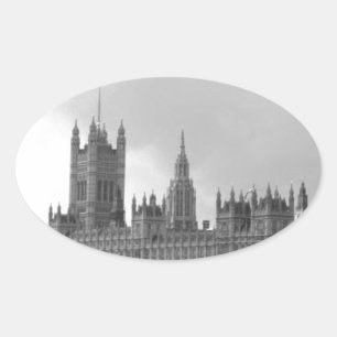 Black White Palace of Westminster Oval Sticker