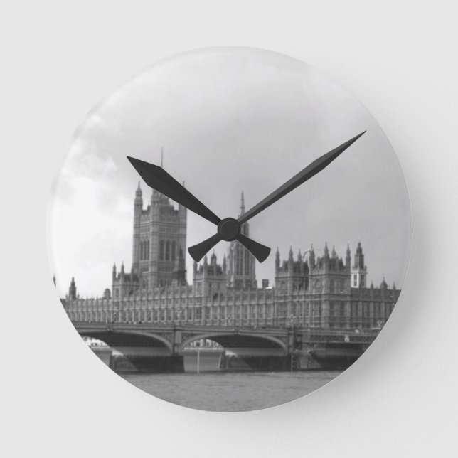 Black White Palace of Westminster Round Clock (Front)