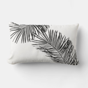Black & White Palm Fronds Outdoor Lumbar Cushion