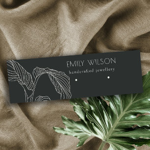 Black White Palm Leaf Sketch Stud Earring Display Mini Business Card