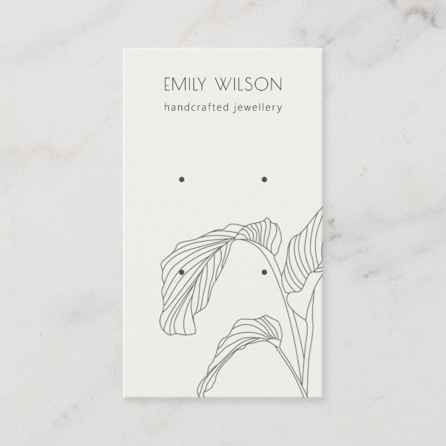 Black White Palm Leaves Sketch Earring Display Business Card (Front)