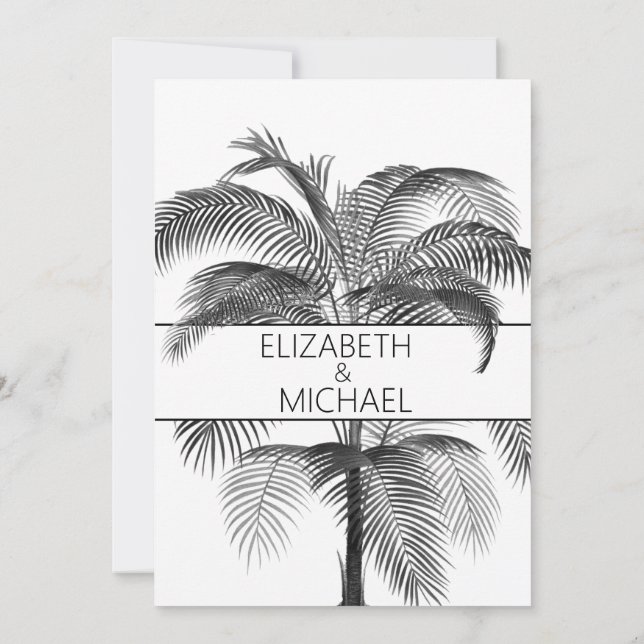 Black White Palm Tree Elegant Wedding Rehearsal Invitation (Back)