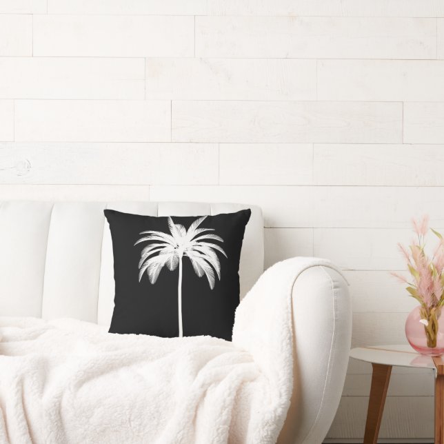 Black White Palm Tree Tropical Elegant Cushion (Couch)