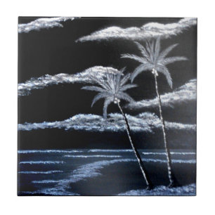 Black & White Palm Trees Ceramic Tile