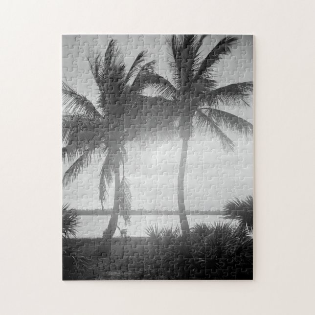 Black & White Palm Trees in The Sunset Photograph Jigsaw Puzzle (Vertical)