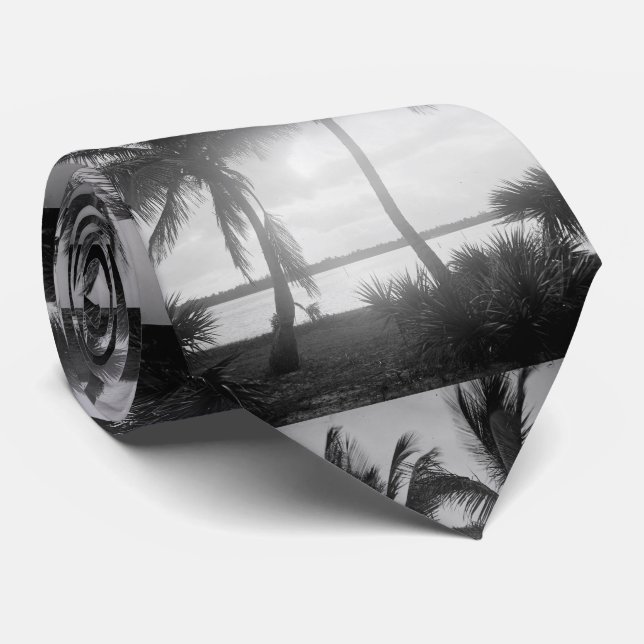 Black & White Palm Trees in The Sunset Photograph Tie (Rolled)
