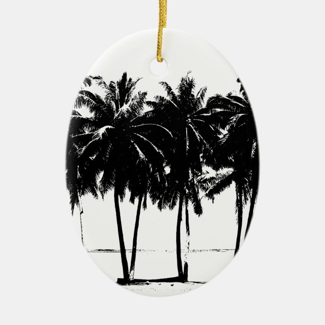 Black White Palm Trees Silhouette Ceramic Ornament (Front)