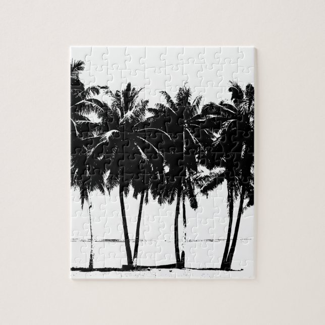 Black White Palm Trees Silhouette Jigsaw Puzzle (Vertical)