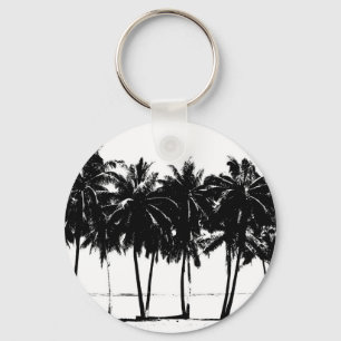 Black White Palm Trees Silhouette Key Ring