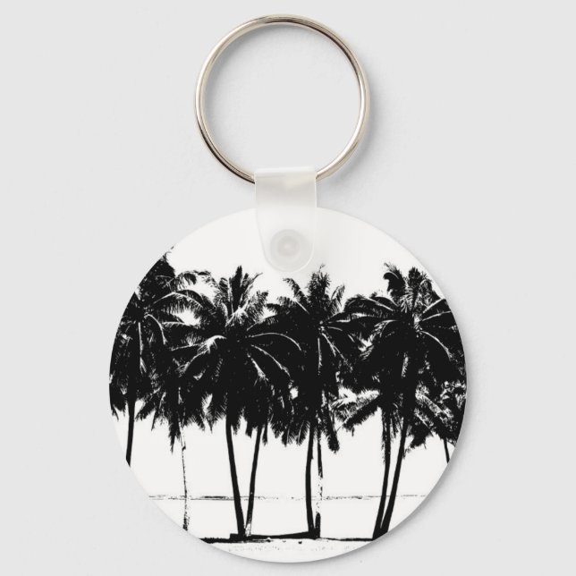 Black White Palm Trees Silhouette Key Ring (Front)