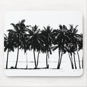 Black White Palm Trees Silhouette Mouse Pad